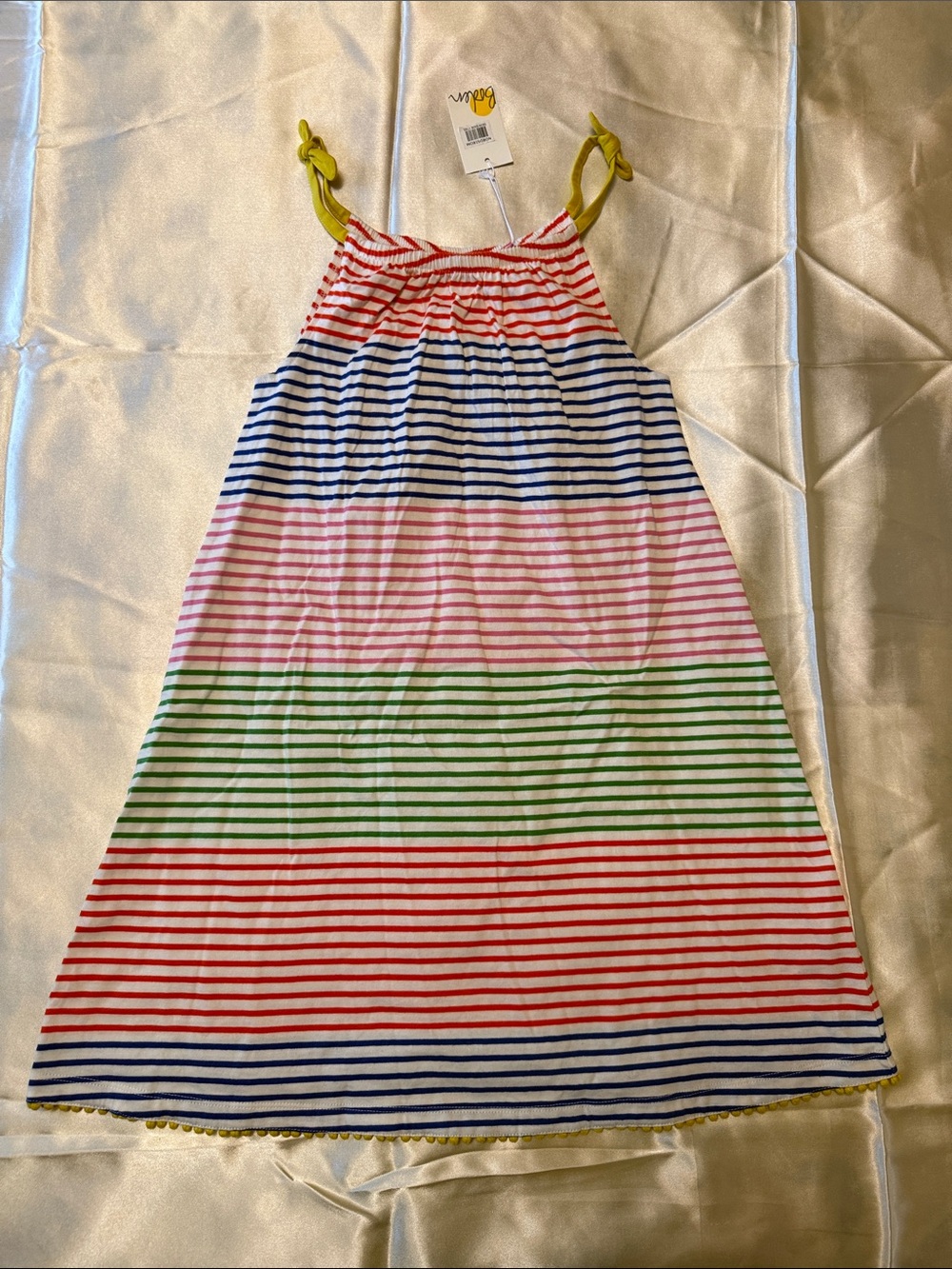 Striped Rainbow Sundress with Yellow Tie-Straps